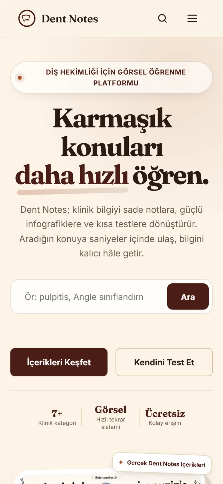 Dent Notes mobil ana ekran