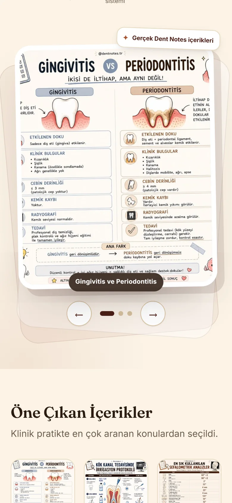Dent Notes mobil görsel içerik sunumu