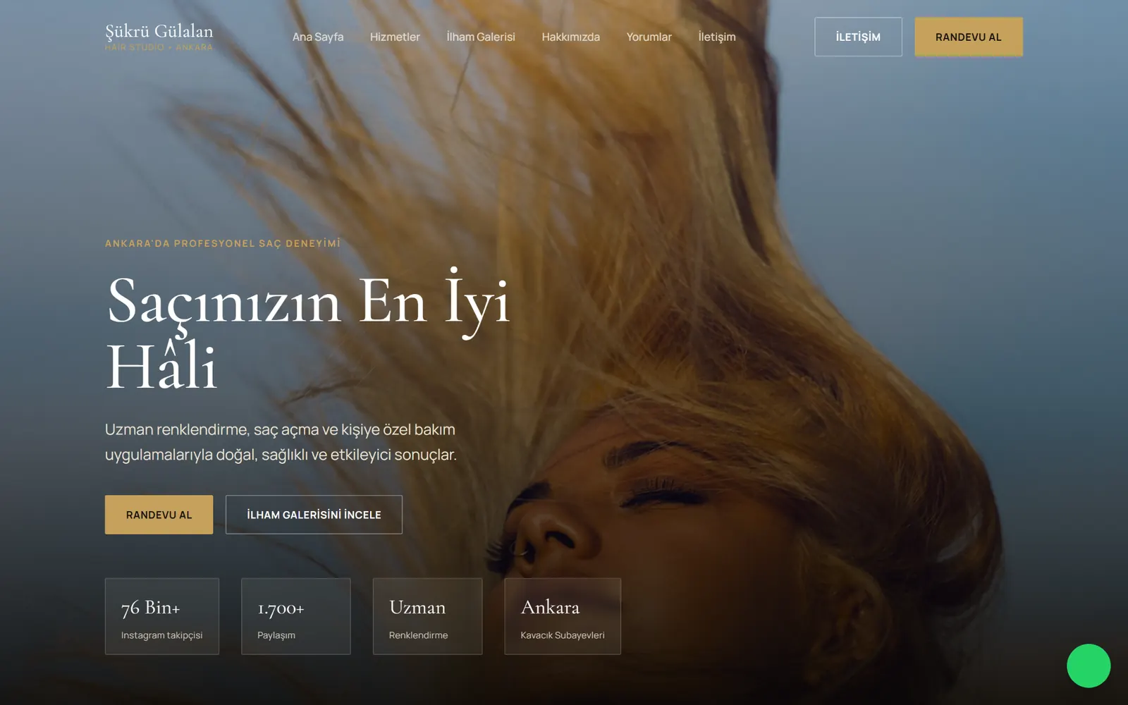 Şükrü Gülalan Hair Studio masaüstü web sitesi tasarımı
